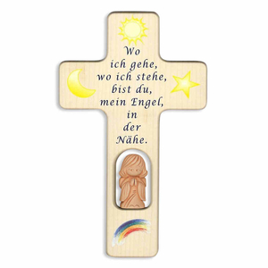 Kinderkreuz mit Schutzengelchen / Engel aus Ton - Wo ich gehe ...  20 x 11 cm
