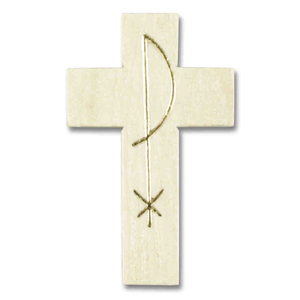 Rosenkranz Kreuz Holz natur mit silberfarbenem Christogramm 3,5 cm