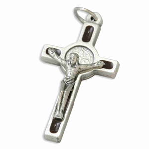 Rosenkranz Kreuz Benediktus Metall silberfarben 4 cm