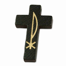 Rosenkranz Kreuz Holz braun mit goldfarbenem Christogramm...