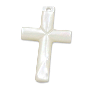 Rosenkranz Kreuz aus echtem Perlmutt wei 3 x 2 cm