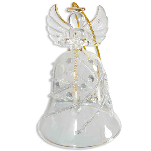 Glasglocke Engel mit Stern klar 10 cm