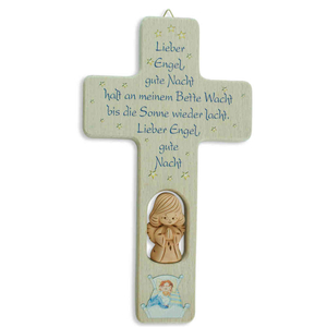 Kinderkreuz Lieber Engel gute Nacht... mit Schutzengel aus Ton 20 x 12 cm