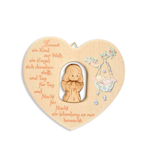 Herz mit Engelchen / Schutzengel aus Ton Kommt ein Kind zur Welt... Holz 12 cm